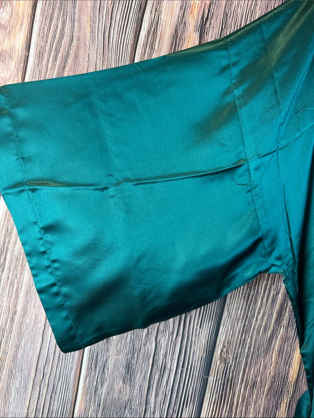 Vintage Pearl Teal Silk Kimono Robe - Picture 5 of 12